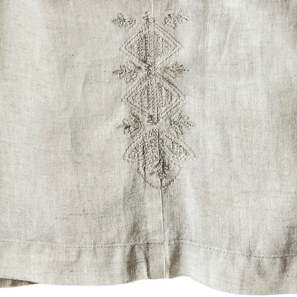 Caribbean Joe Linen Pants PL Petite Large Beige Embroidered Pull-On Cropped - Picture 6 of 7